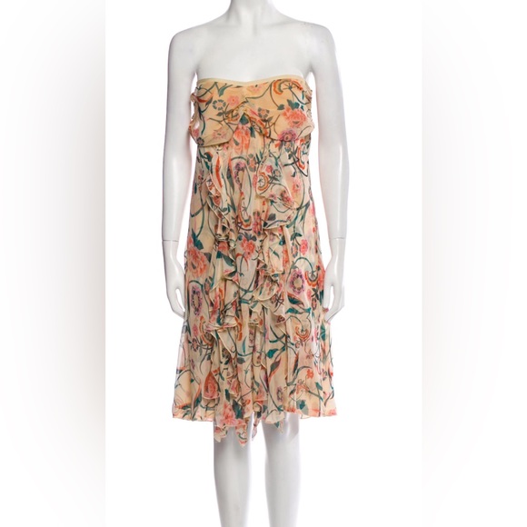 Diane Von Furstenberg Dresses & Skirts - Diane Von Furstenberg Montespan Silk Strapless Dress Ruffle Cream Flora 6 XE